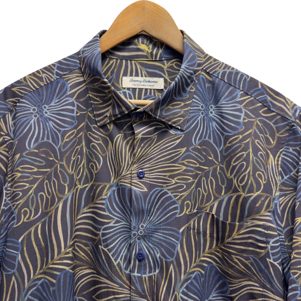 Tommy Bahama Mens Sz XL Blue/Brown Floral Bahama Coast IslandZone Hawaiian Shirt